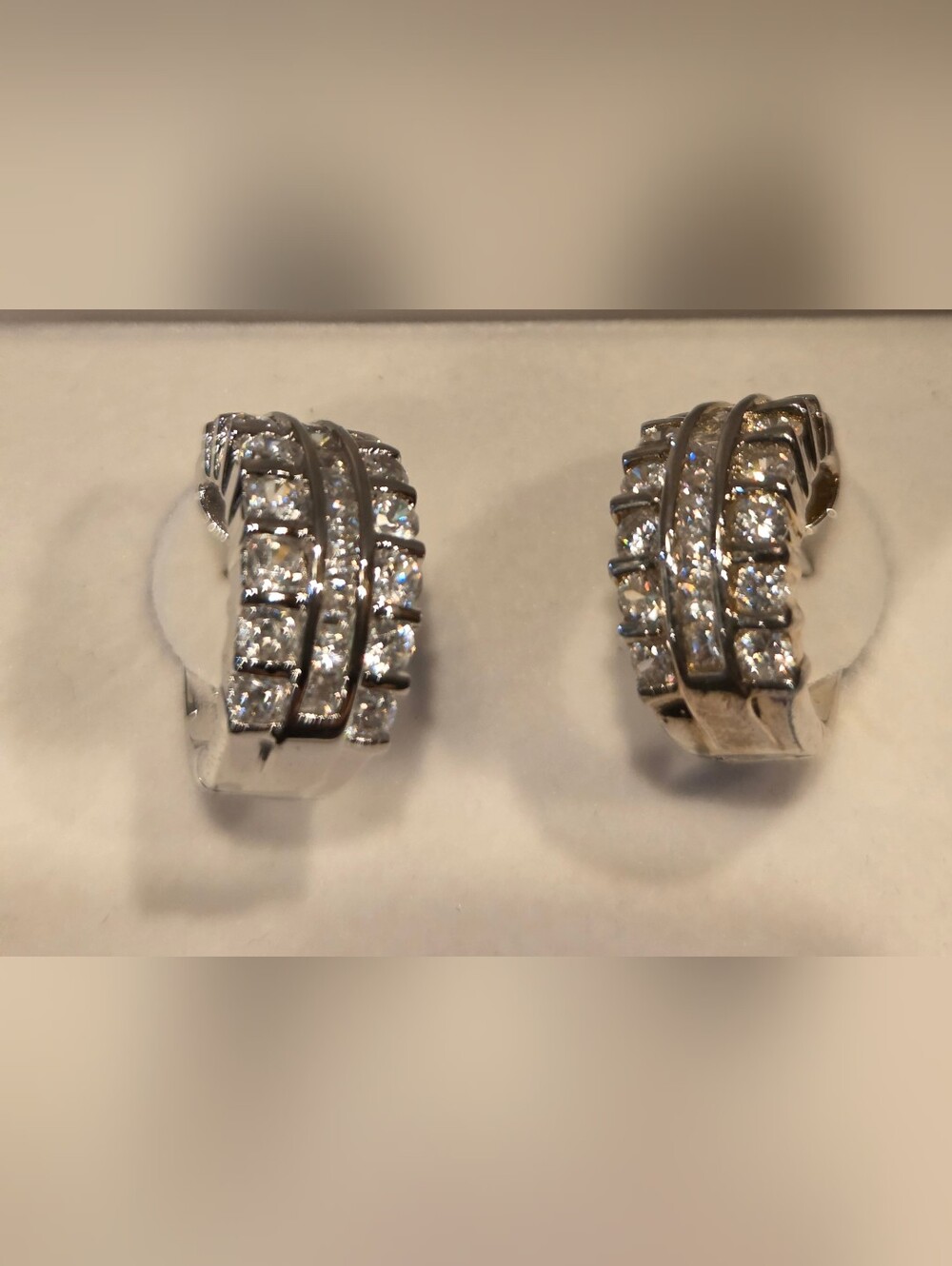 Silver-Tone Crystal Hoop Earrings with Pavé Rows